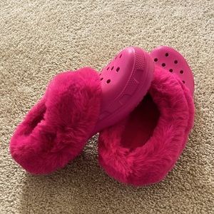 Pink fur crocs! Never worn